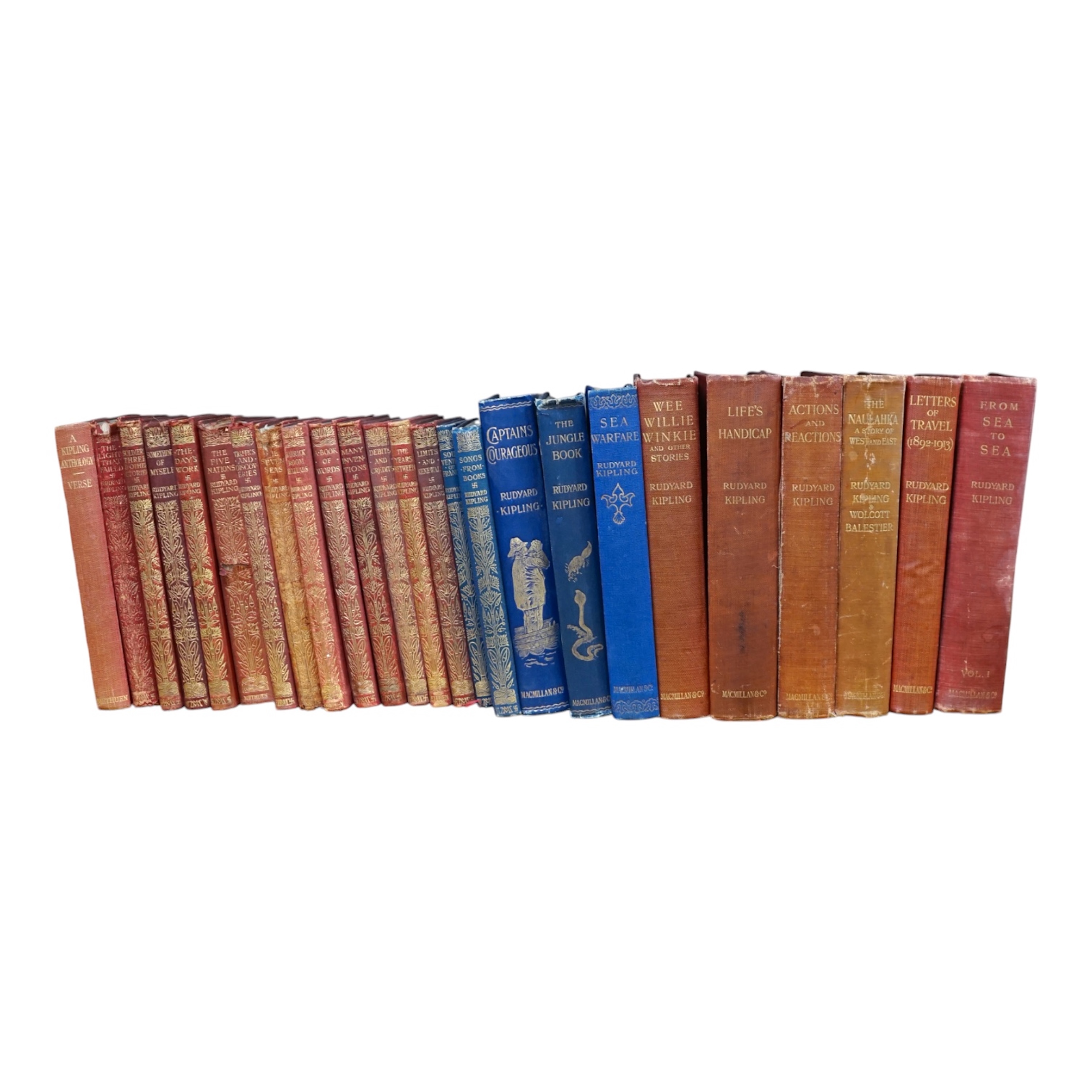 Rudyard Kipling - a collection of works, mostly Macmillan Pocket Kipling in gilt red calf.